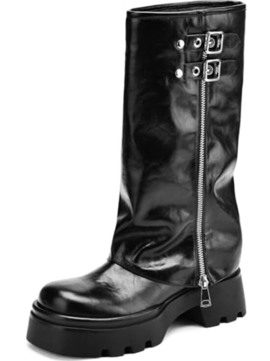 Shoes - 🆕 Women's Knee High Riding Boots Chunky Platform Low Heel Round Toe Moto Boots